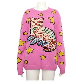Gucci Suéter de malha para mulher com bordado Star Cat - Encomenda Especial