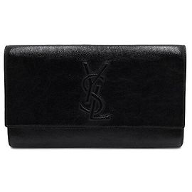 Saint Laurent Pochette Clutch con patta monogramma in vernice nera