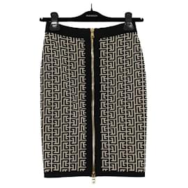 Gonna a matita in misto lana con monogramma e zip dorata - Balmain