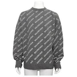 Grauer Strickpullover für Herren aus Kaschmir-Mischung mit Initial-Logo-Jacquard - Balenciaga