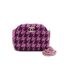 Chanel Mini borsa a tracolla mezzaluna in tweed viola con catena dorata