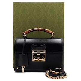Kleiner schwarzer Leder-Tote-Beutel mit Bambus-Henkel und goldener Ketten-Schultertasche Crossbody - Gucci