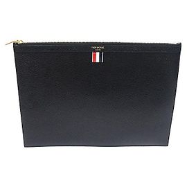 Thom Browne Porte-documents et pochette large en cuir grainé noir