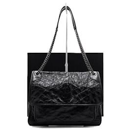Saint Laurent Grande borsa a tracolla e crossbody NIKI trapuntata con catena vintage argento