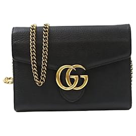 Gucci Borsa a tracolla GG Marmont con catena nera con finiture dorate
