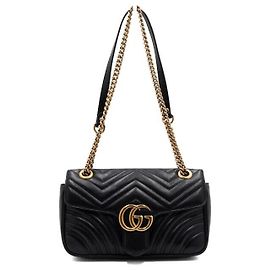 Gucci Borsa a tracolla nera in matelassé chevron con catena dorata AABZC