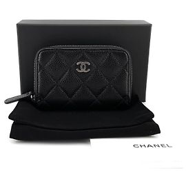 Chanel Portacarte con zip in caviar argento