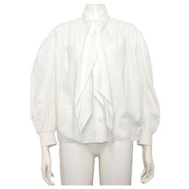 Gucci White Cotton Tie Detail Women's Blouse Shirt