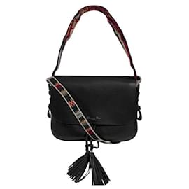 Dior Rodeo Leder Umhängetasche mit Klappe und Quasten für Damen Schwarz