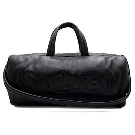 Saint Laurent Borsa da viaggio duffle in pelle di agnello nera da uomo