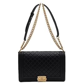 Chanel Borsa a tracolla Boy Large Flap in agnello nero con catena dorata