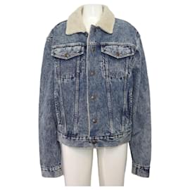 Céline Chaqueta trucker de denim con flecos de shearling