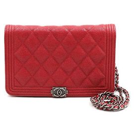 Chanel Red Caviar WOC Boy Chain Crossbody and Shoulder Bag