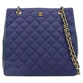 Chanel Borsa a tracolla trapuntata in tessuto blu navy con catena CC