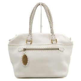 Fendi White Leather Selleria Woven Handle Tote Bag and Shoulder Bag