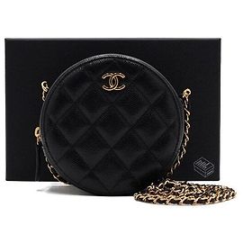 Chanel Mini borsa a tracolla rotonda in caviar classico con catena COCO