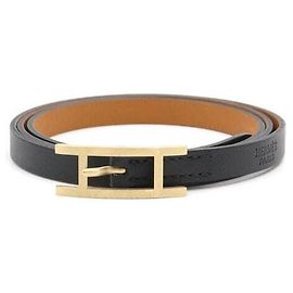 Hermès Pulseira feminina de couro de volta dupla preto