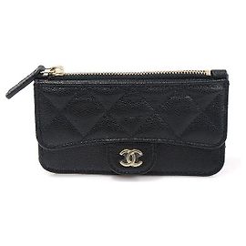 Chanel Portacarte classico con logo CC in caviar nero