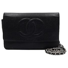 Chanel Portafoglio con catena Timeless in Caviar nero