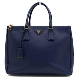 Borsa Tote Navy Leather Saffiano Lux Double Zipper - Prada
