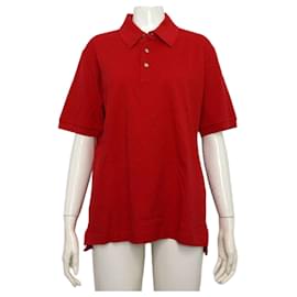 Camiseta de algodón roja de manga corta para mujer con cuello de botones, algodón rojo - Hermès
