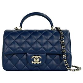 Chanel Borsa con patta e manico superiore Classic New Mini Navy