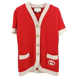 Strickjacke mit V-Ausschnitt und besticktem Logo - Gucci