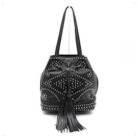 Prada Borsa a tracolla a secchiello in pelle nera con cristalli e coulisse