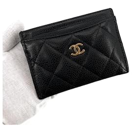 Chanel Klassischer Caviar Kartenhalter vergoldet mit Kartenfächern