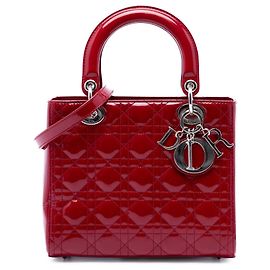 Lady Dior Cannage Dior rossa in vernice media