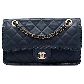 Chanel Blue Medium Quilted Iridescent Calfskin Happy Stitch Flap