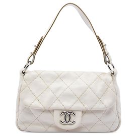Chanel White Glazed Calfskin On The Road Flap