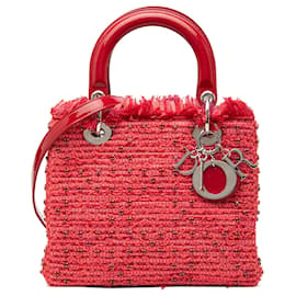 Lady Dior in tweed rosso misura Medium con frange e strass