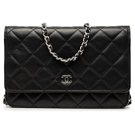 Portafoglio Chanel Black CC Quilted Lambskin Wallet On Chain