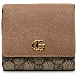Cartera Bifold Gucci Beige Bicolor en piel de becerro GG Marmont y GG Supreme
