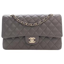 Chanel Gray Medium Classic Lambskin Double Flap