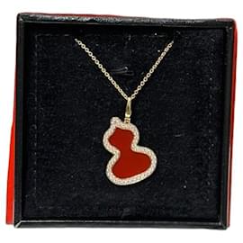 Autre Marque Qeelin Collana con Pendente Wulu Oro Giallo 18k Corniola e Diamanti