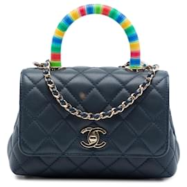 Borsa Chanel Blue Extra Mini in agnello trapuntato Rainbow Coco Top Handle