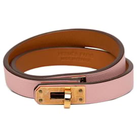 Bracelet Kelly Double Tour en cuir Swift rose Hermès