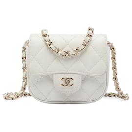 Clutch Chanel White Mini Quilted Caviar Con Catena