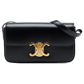 Bolso de hombro Celine Triomphe Claude en piel de becerro brillante negro - Céline