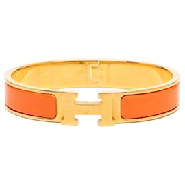 Bracelet Clic H Hermès en émail orange étroit PM