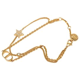 Bracciale a doppia catena Dior Gold placcato oro e strass con charm a cuore Petit CD Logo