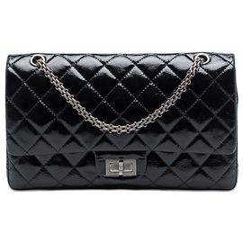 Chanel Black Quilted Crinkled Patent Reissue 2.55 Double Flap 227