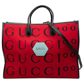 Tote di shopping Gucci Red 100th Anniversary in feltro con bordi in pelle di vitello con logo Script