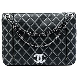 Chanel Black Quilted Metallic Distressed Lambskin CC Crystal Flap