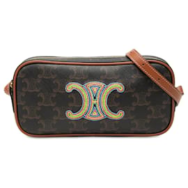 Celine Mini Triomphe Camera Bag aus Leder und beschichtetem Canvas in Braun - Céline