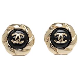Orecchini Chanel Gold CC Camelia placcati oro con chiusura a perno