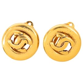 Orecchini Chanel Gold CC tondi placcati oro con clip