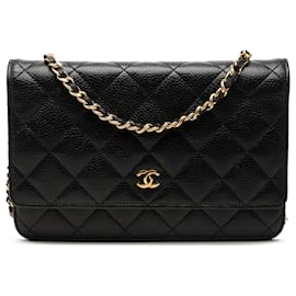 Chanel Black CC gestepptes Caviar Wallet on Chain
